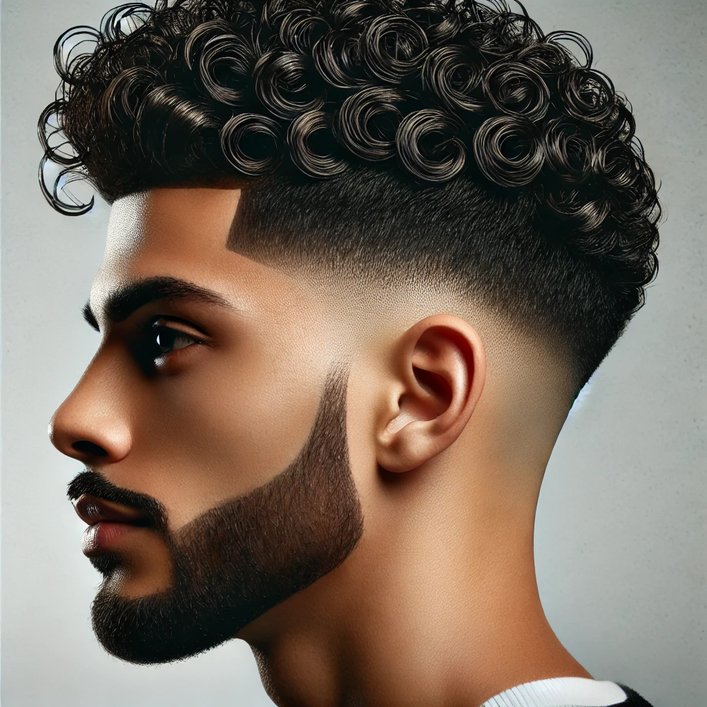 Here is a stylish drop fade curly haircut design! It highlights the smooth fade transition and the well-defined curls on top.