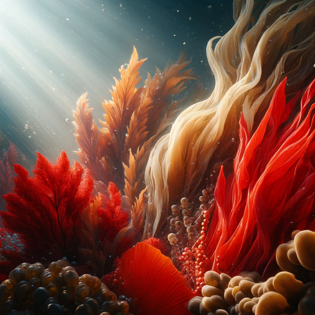 an illustration of red and brown algae commonly used in food production, including almond milk yogurt.