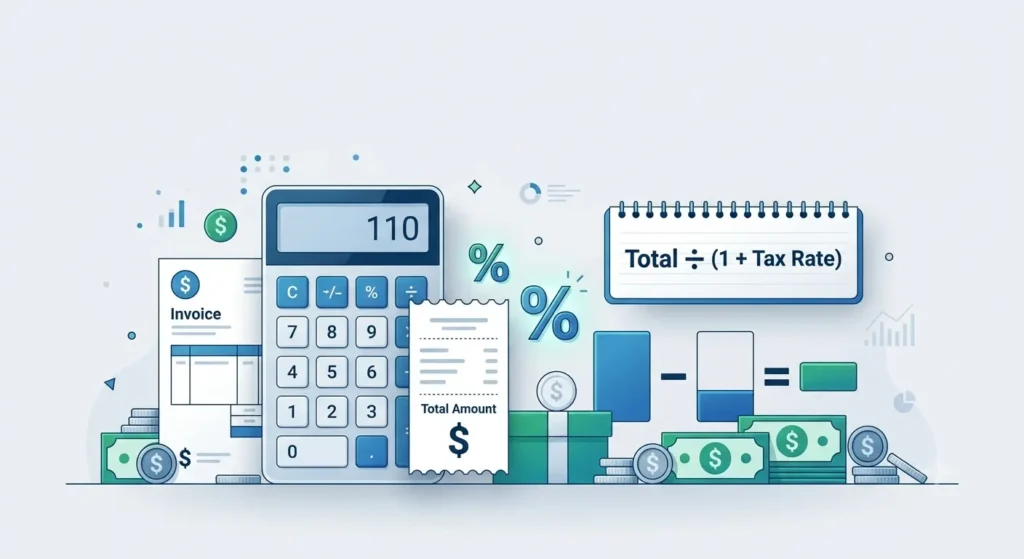 Illustration showing how to calculate tax from a total amount using a reverse tax formula.