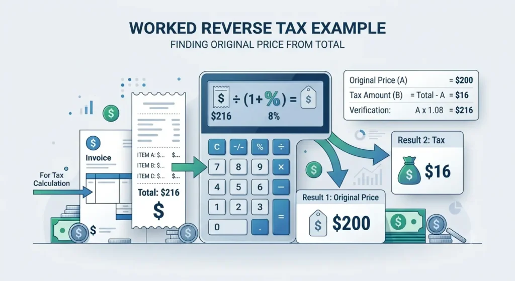 Example showing how to calculate tax from a total amount using reverse tax calculation.